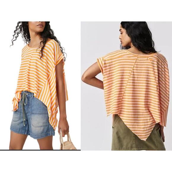 Free‎ People Angel Striped Handkerchief-Hem Tee Size XS - Picture 1 of 8